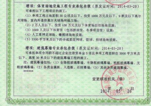 熱烈祝賀我公司榮獲“體育場地設施工程專業承包叁級”資質